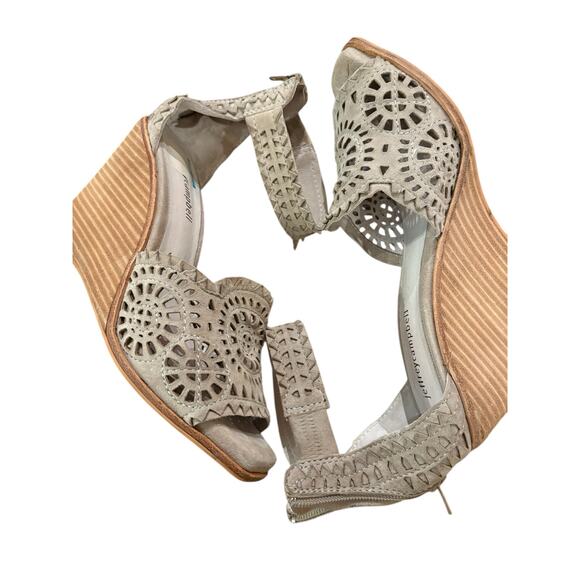 Jeffrey Campbell Del Sol Gray Suede Stacked Wedge Sandals 6.5 - Picture 4 of 6